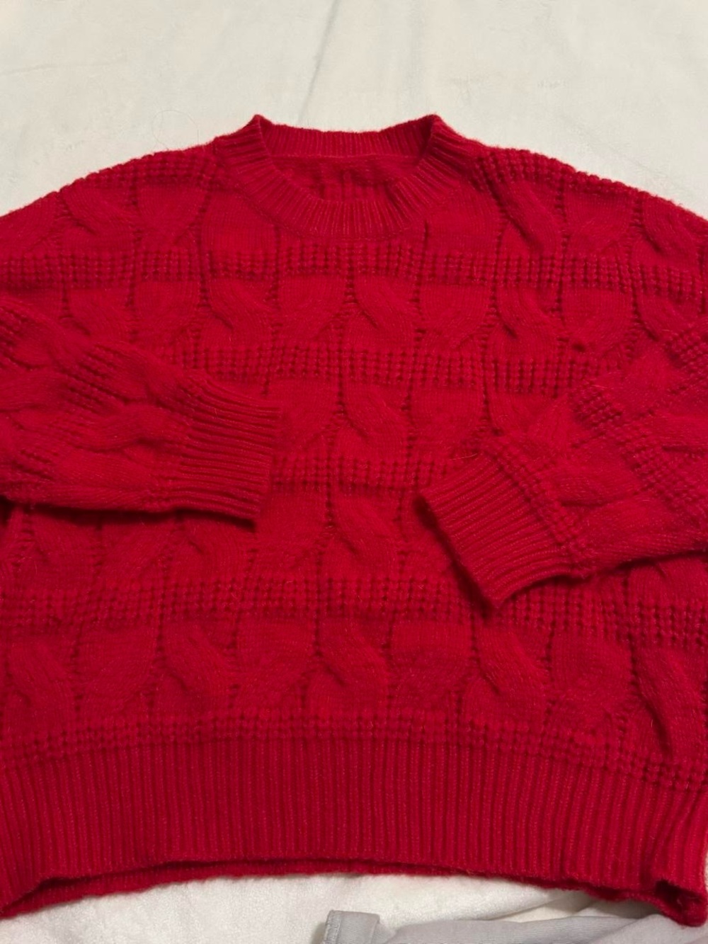 sundays Cable Knit Crewneck Sweater - Red